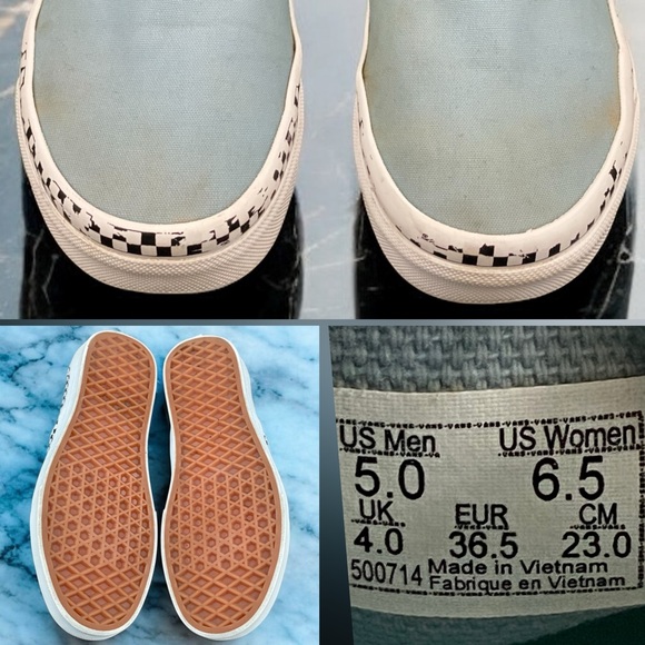 Vans Classic Slip-On Light Blue Canvas Checker Foxing | Men’s 5 / Women’s 6.5 - Picture 10 of 10